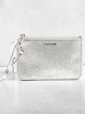 Coach Silver Glitter Wristlet Clutch